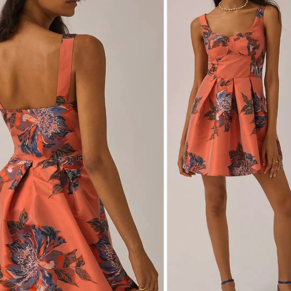 Eva Franco pleated floral jacquard mini dress